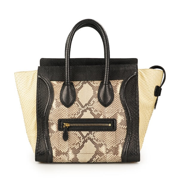 Celine - Black / Cream Python Leather Medium Luggage Bag